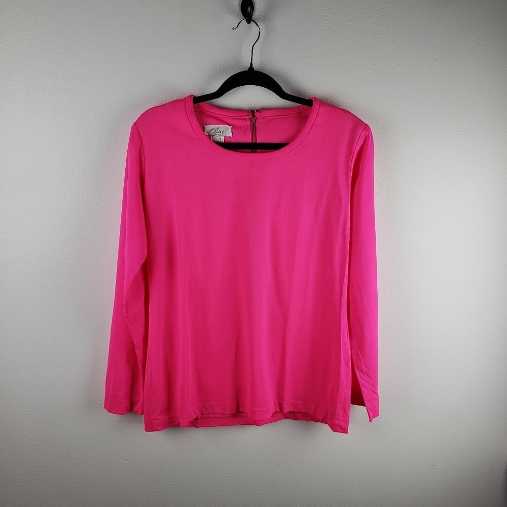 Women's Vintage Alice of California Bright Neon Pink Pullover Shirt Size Med